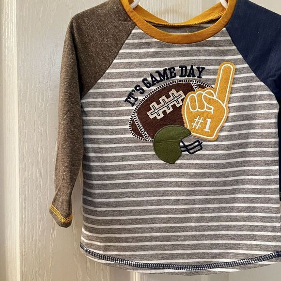 Mud Pie Game Day Football Applique Tee Long Sleeve Boys Size S 12-18 Months NWT - Picture 3 of 10